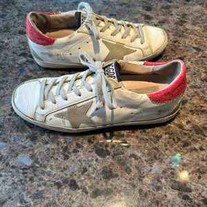 Golden Goose Superstar/Size 8/Grey suede star with red glitter heel tab